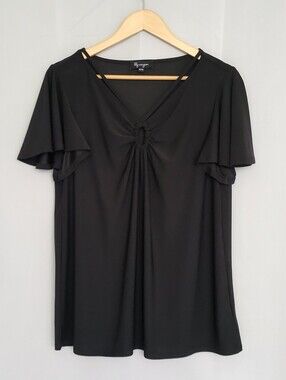 ⭐️3/$25⭐️ ​Lily Morgan Black Strappy V-Neck Flutter Sleeve Top Ruched Keyhole XL